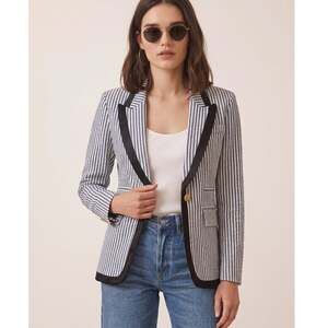 Smythe Taped Peak Lapel Seersucker Blazer Blue White Striped Size 10